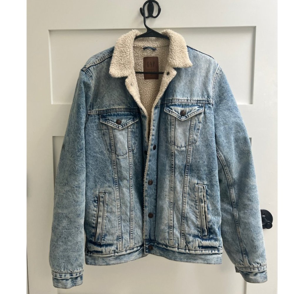GAP Men's Denim Jacket Sherpa Lined Medium TALL